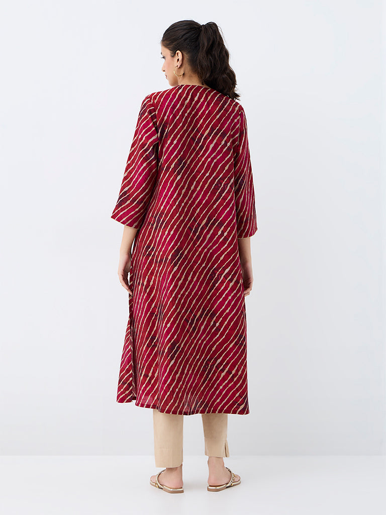 Utsa Red Printed A-Line Kurta