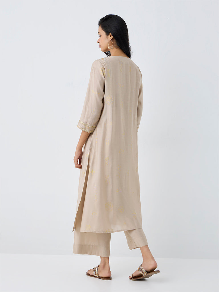 Utsa Taupe Sequin Embellished A-Line Kurta