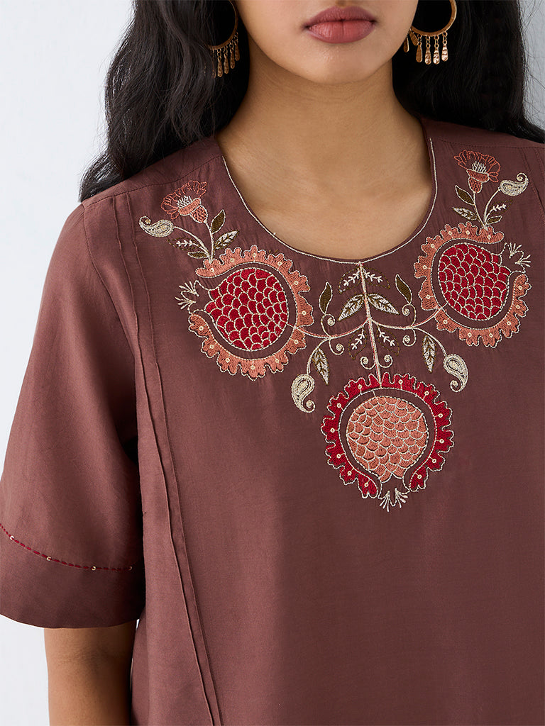 Utsa Brown Anar Embroidered Tunic