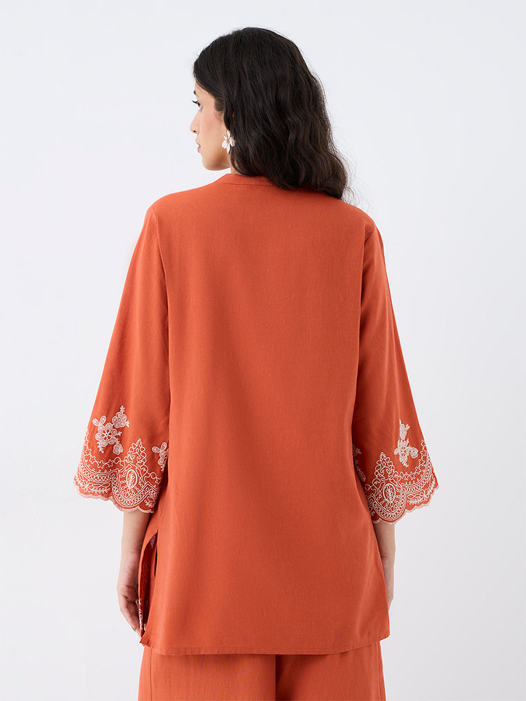 Utsa Orange Floral Embroidered Tunic
