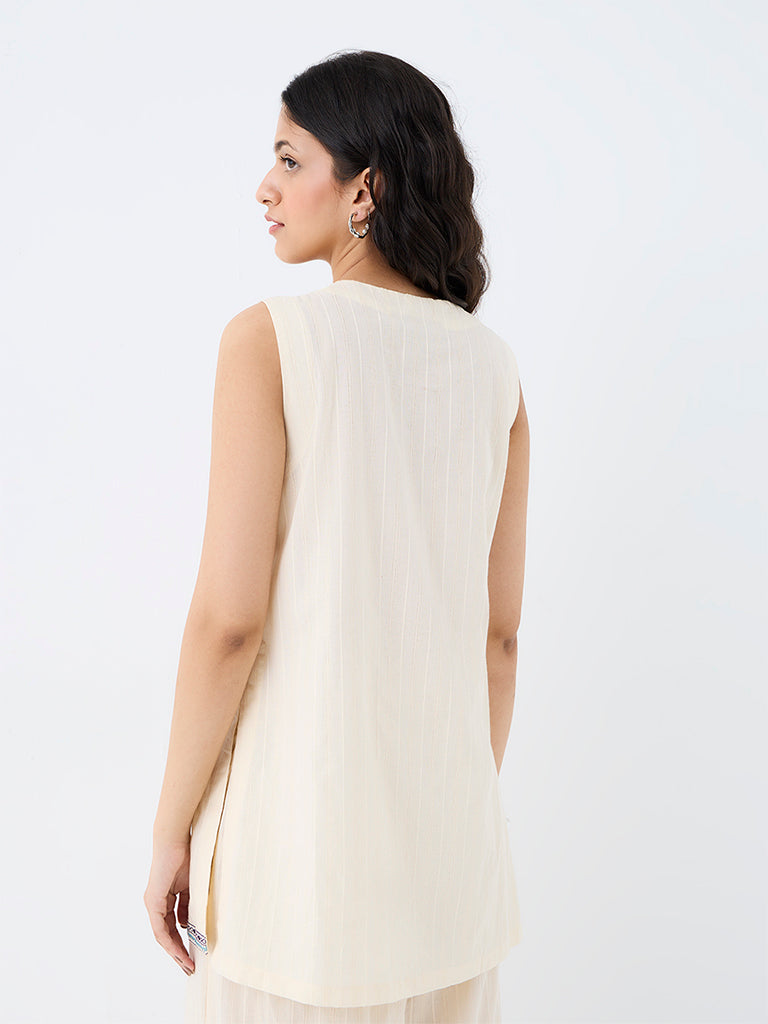 Utsa Off-White Embroidered Cotton Kurti