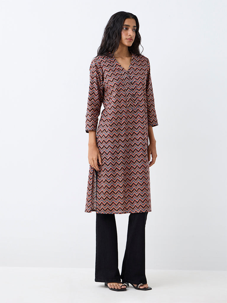Utsa Multicolour Chevron Printed Cotton Straight Kurta