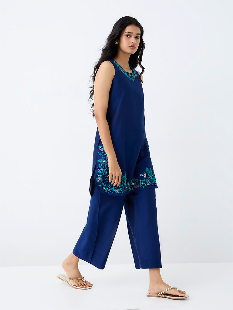 Utsa Blue Solid Pants
