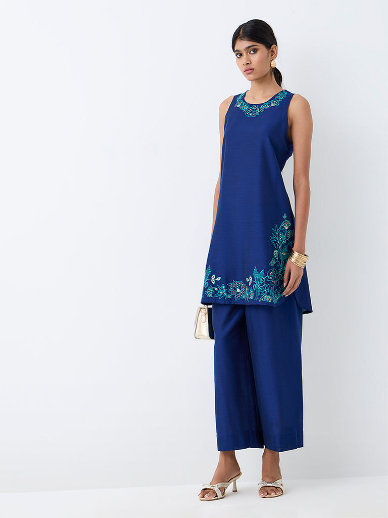 Utsa Blue Solid Pants