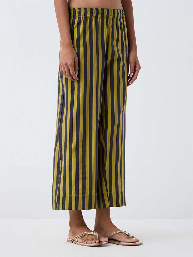 Utsa Lime and Grey Striped Pants