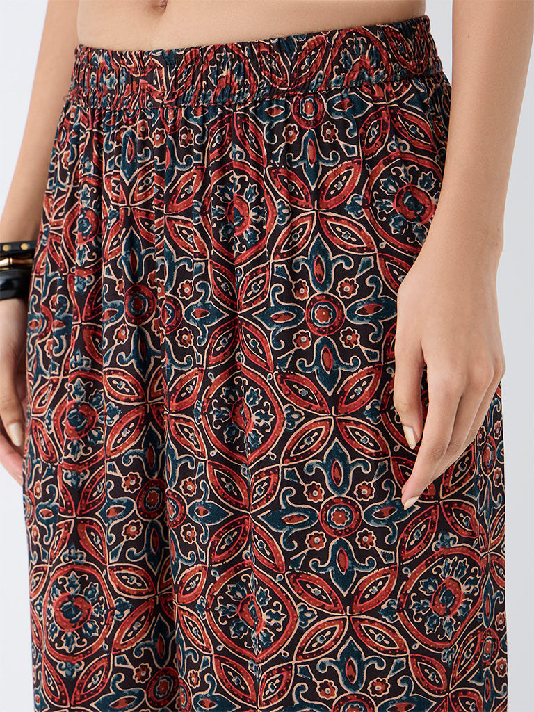 Utsa Red Floral Printed Pants