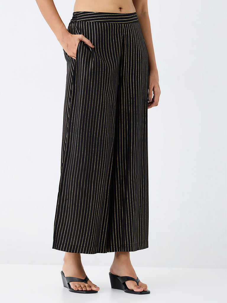 Utsa Black Striped Pants