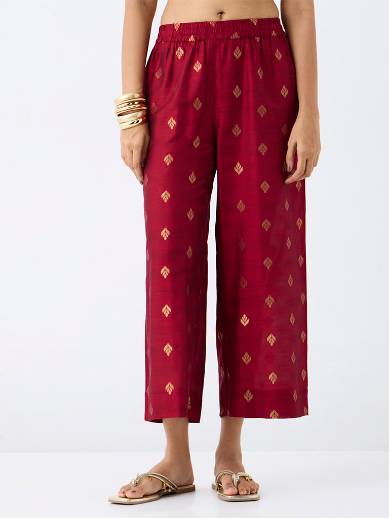 Utsa Red Zari Embroidered Pants