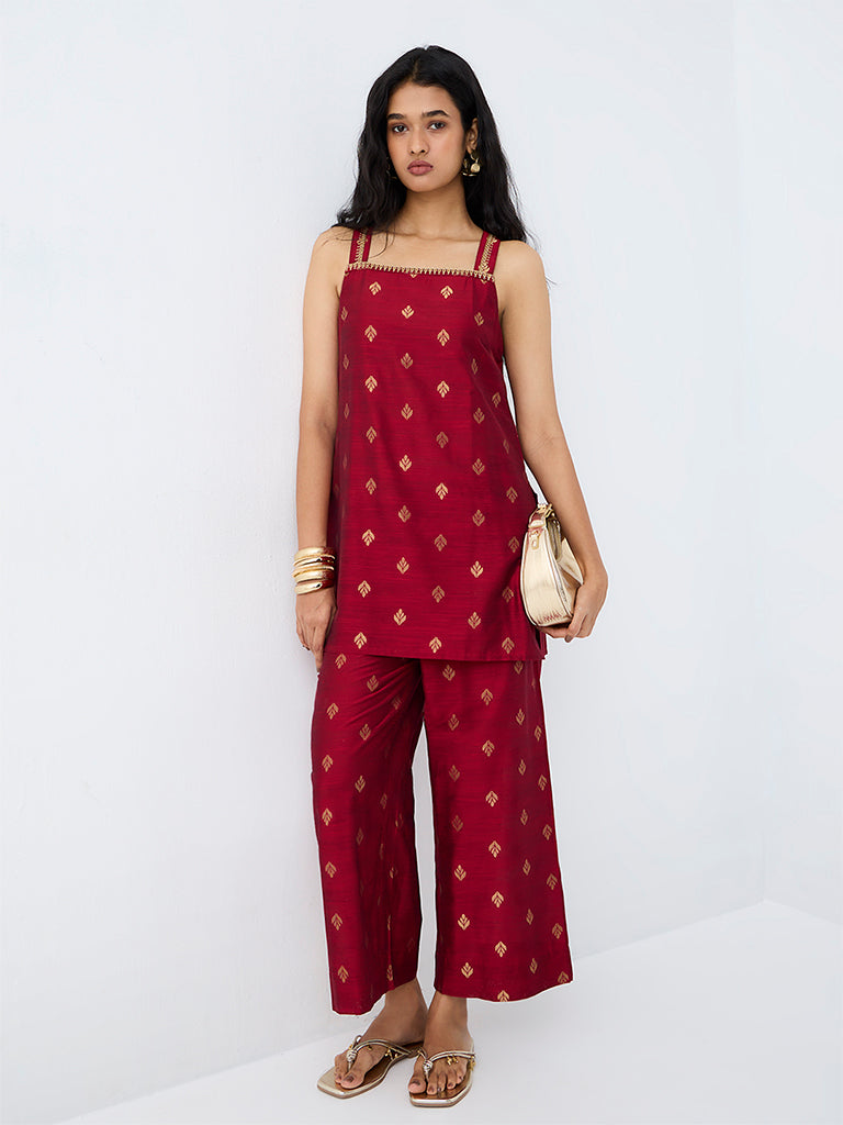 Utsa Red Zari Embroidered Pants