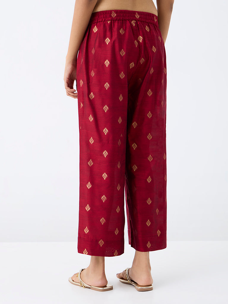Utsa Red Zari Embroidered Pants
