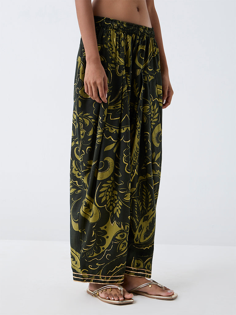 Utsa Lime Botanical Printed Farshi Salwar