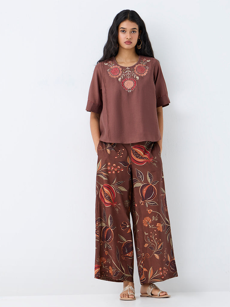 Utsa Brown Anar Printed Pants