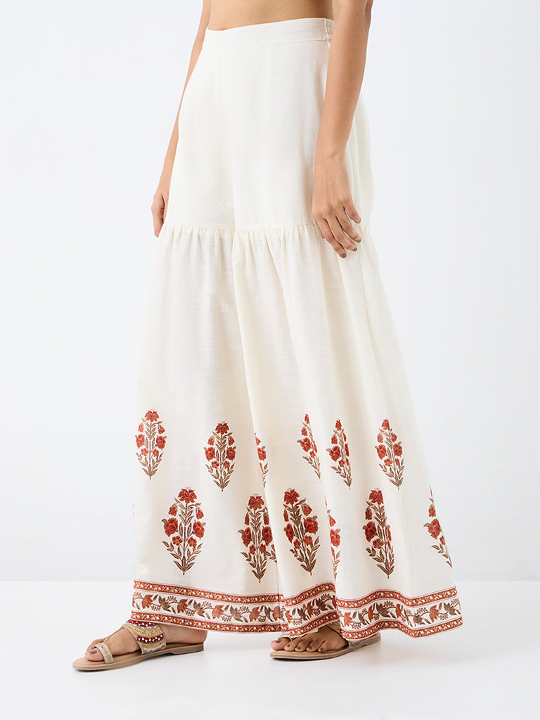 Utsa Off-White Floral Printed Cotton Sharara