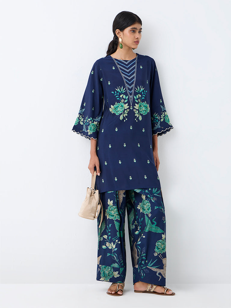 Utsa Dark Blue Nature-Inspired Farsi Salwar