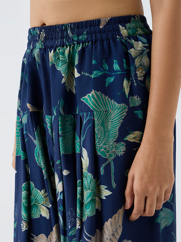 Utsa Dark Blue Nature-Inspired Farsi Salwar