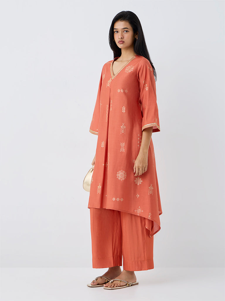 Utsa Orange Solid Pants