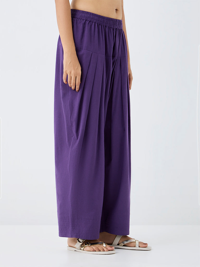 Utsa Violet Solid Cotton-Blend Farsi Salwar