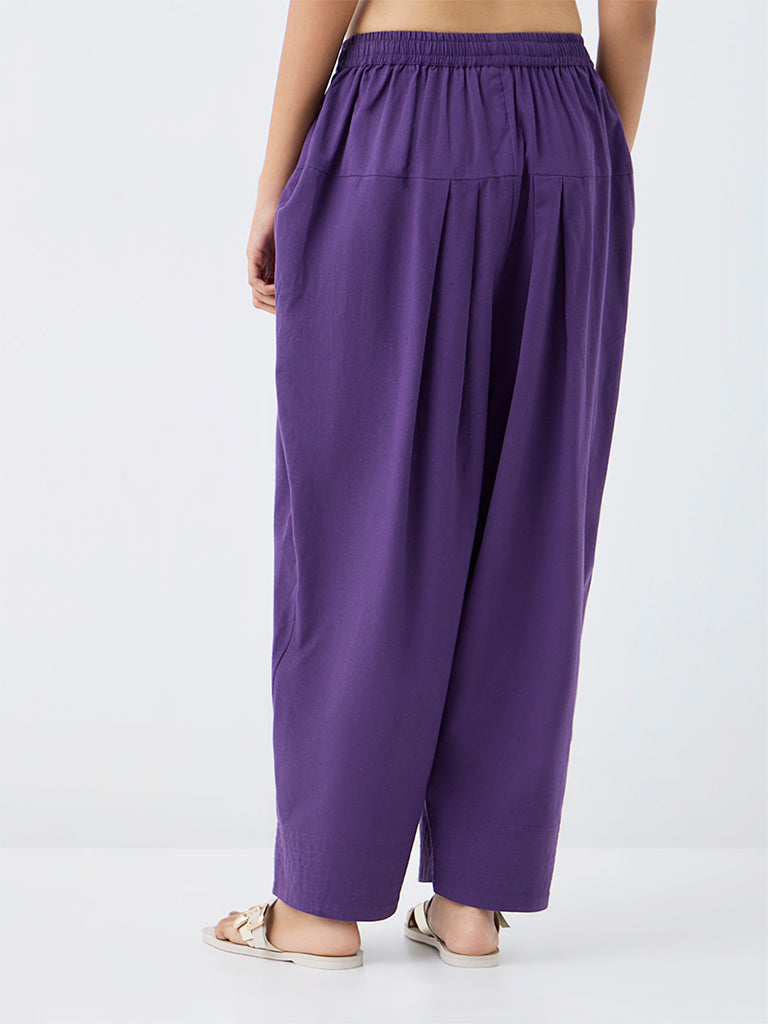 Utsa Violet Solid Cotton-Blend Farsi Salwar