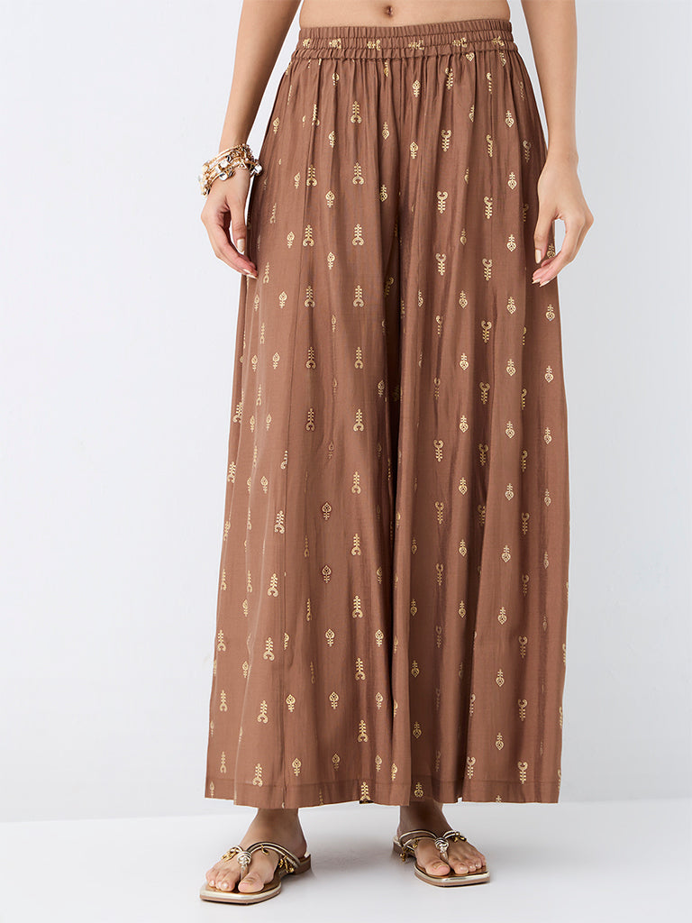 Utsa Light Brown Printed Palazzos
