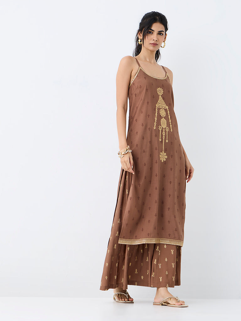 Utsa Light Brown Printed Palazzos