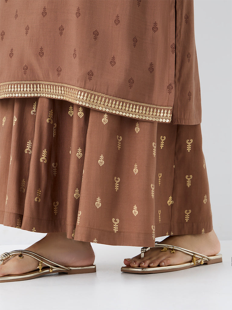 Utsa Light Brown Printed Palazzos