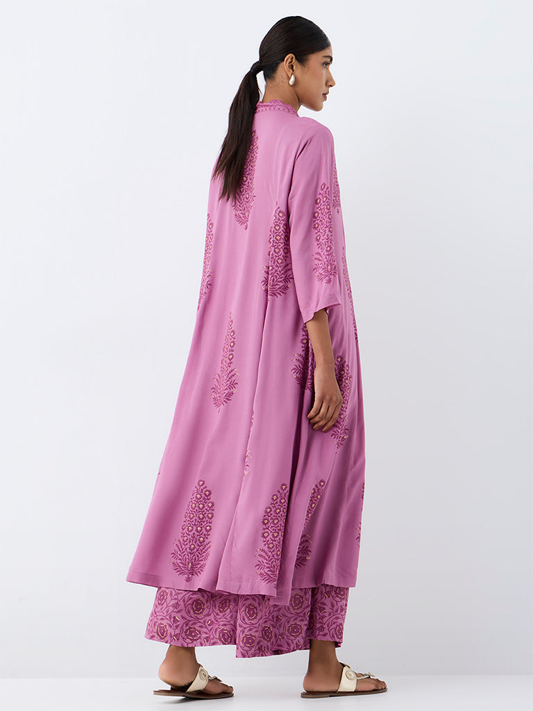 Zuba Purple Floral Printed A-Line Kurta