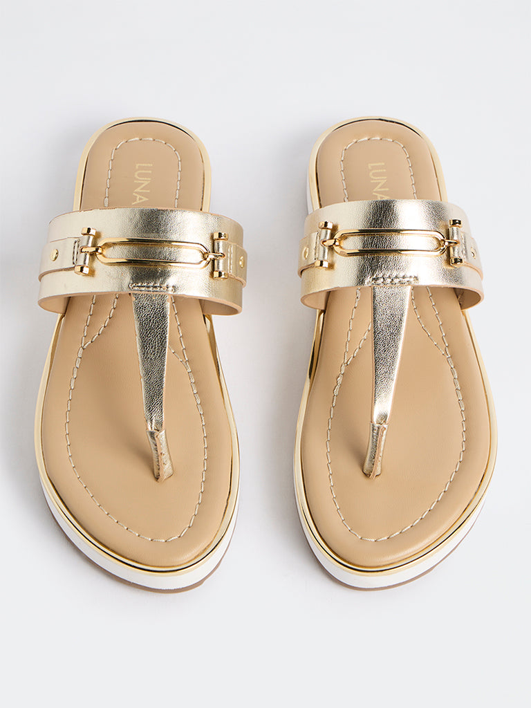 LUNA BLU Gold Saddle-Detail Thong-Strap Sandals