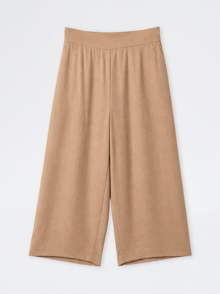 Gia Dark Beige Crinkle-Texture High-Rise Pants