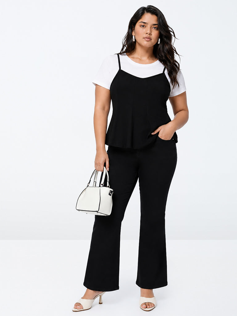 Gia Black and White Layered-Design Cotton Top