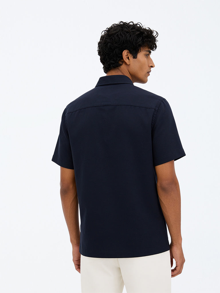 Ascot Navy Solid Relaxed-Fit Shirt