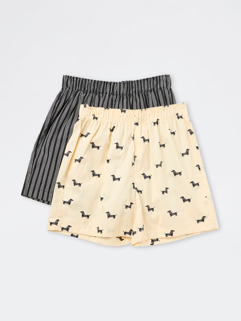 WES Lounge Multicolour Printed Relaxed-Fit Mid-Rise Cotton Boxers - Pack of 2