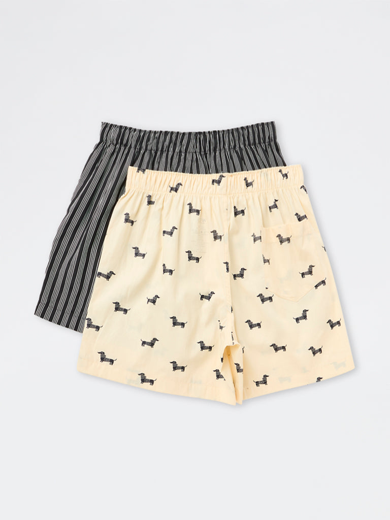 WES Lounge Multicolour Printed Relaxed-Fit Mid-Rise Cotton Boxers - Pack of 2
