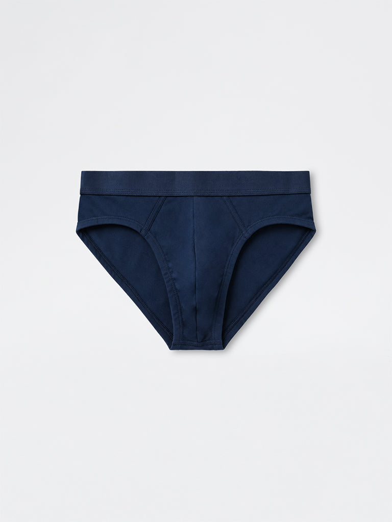 WES Lounge Dark Blue Striped Relaxed-Fit Cotton Briefs - Pack of 3