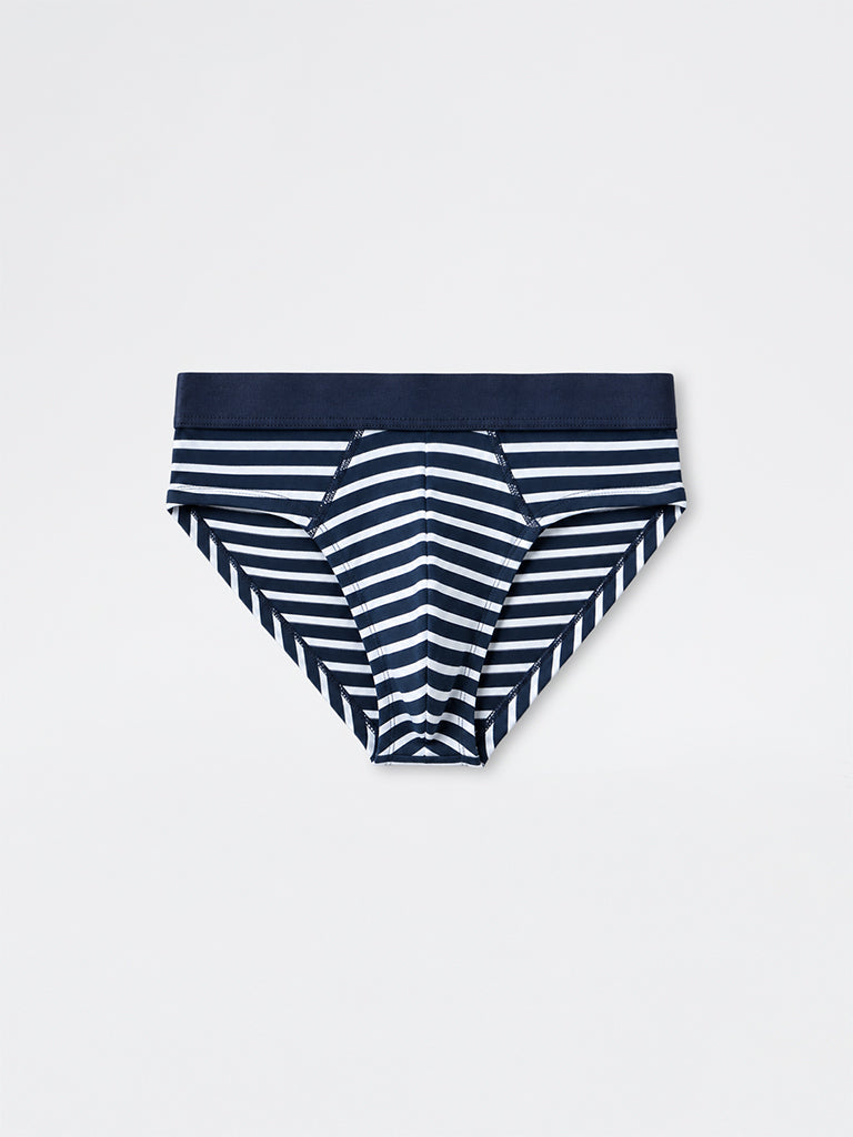 WES Lounge Dark Blue Striped Relaxed-Fit Cotton Briefs - Pack of 3