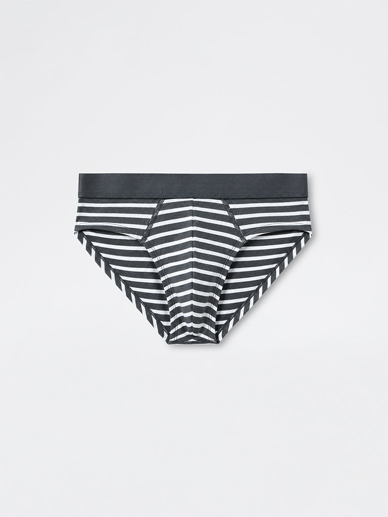 WES Lounge Charcoal Striped Relaxed-Fit Cotton Briefs - Pack of 3
