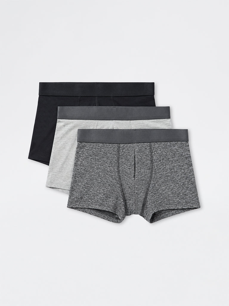 WES Lounge Grey Melange Relaxed-Fit Cotton-Blend Trunks -Pack of 3