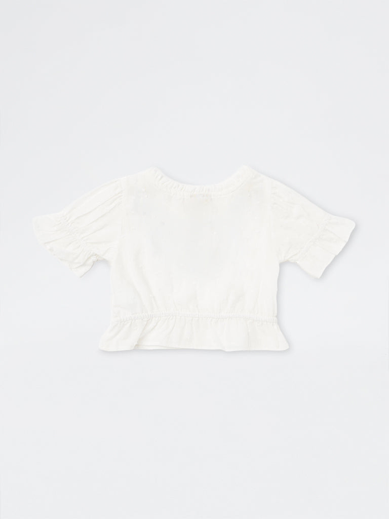 Utsa Kids Girls White Floral Embroidered Cotton Top (2-8 yrs)