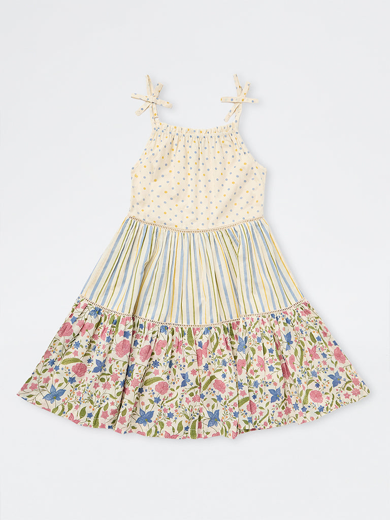 Utsa Kids Girls Multicolour Printed Cotton Tiered Dress - (8-14 years)