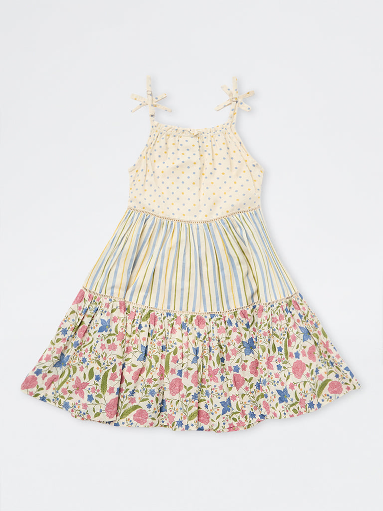 Utsa Kids Girls Multicolour Printed Cotton Tiered Dress - (8-14 years)