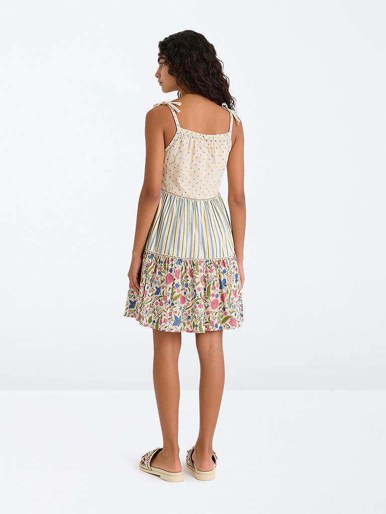 Utsa Kids Girls Multicolour Printed Cotton Tiered Dress - (8-14 yrs)