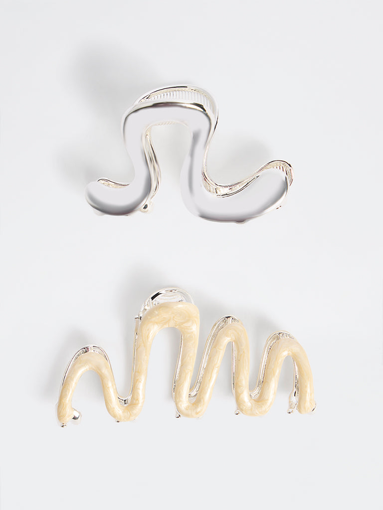 Westside Accessories Silver and White Curvy Hair Buckle Clip