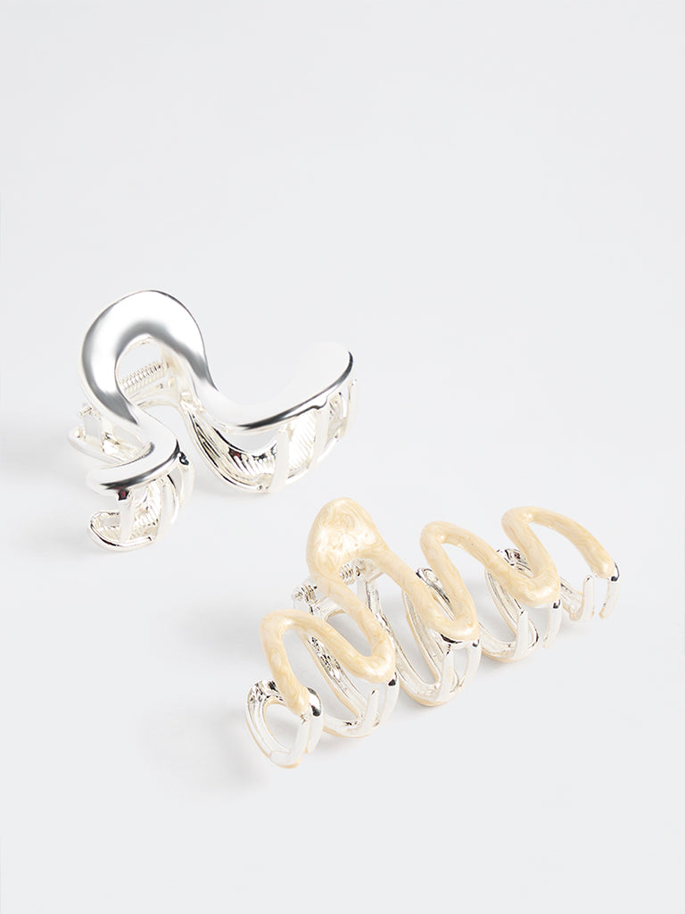 Westside Accessories Silver and White Curvy Hair Buckle Clip