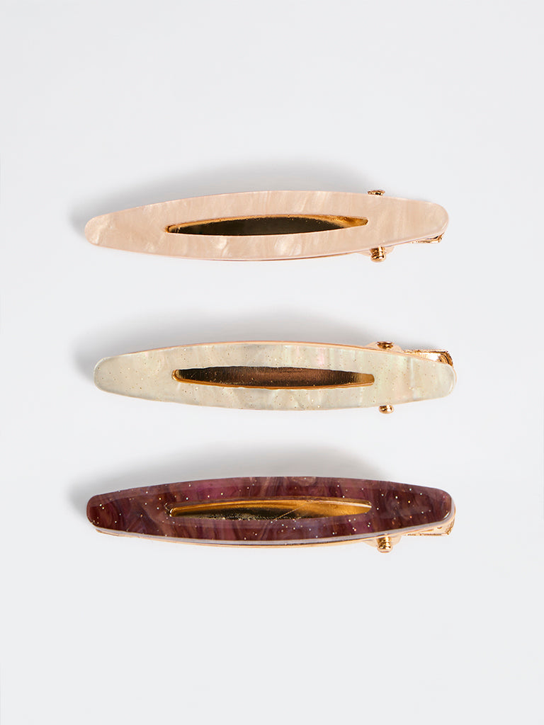 Westside Accessories Brown Metal and Acrylic Hair Clip  - Pack of 3