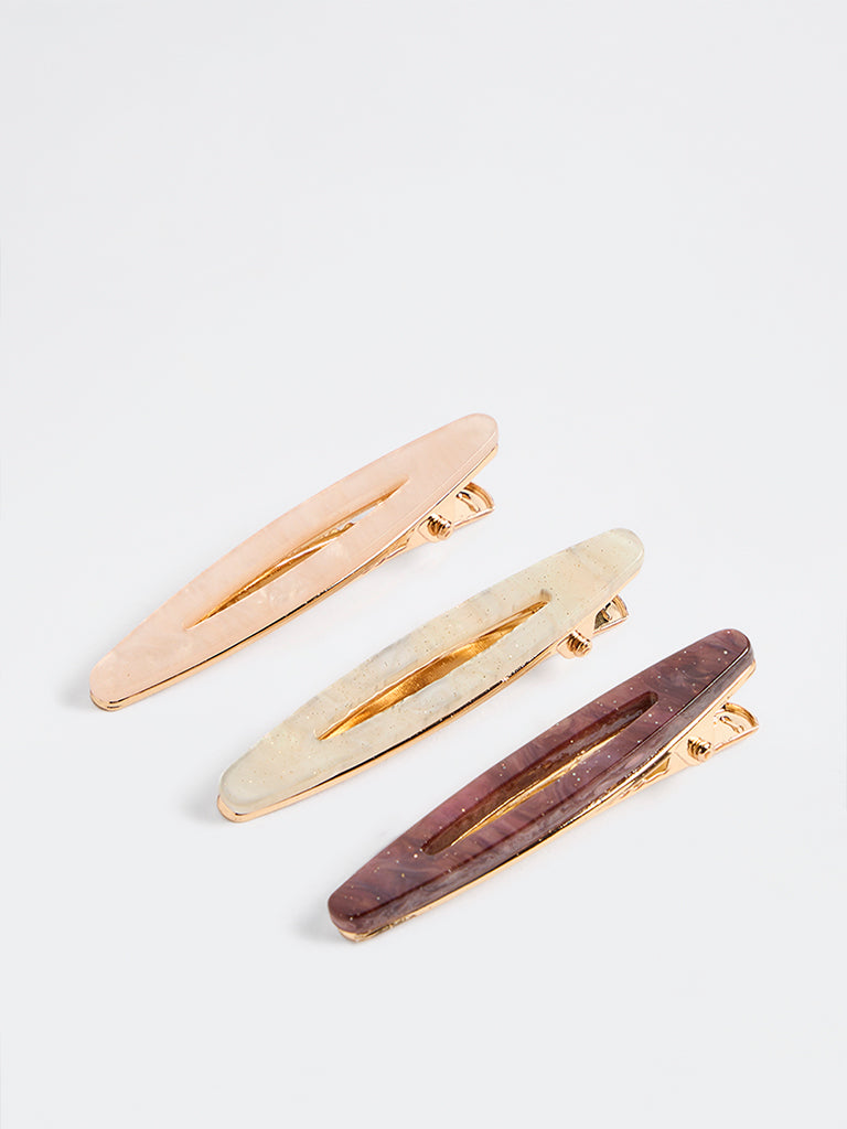 Westside Accessories Brown Metal and Acrylic Hair Clip  - Pack of 3