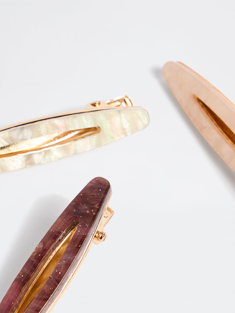 Westside Accessories Brown Metal and Acrylic Hair Clip  - Pack of 3