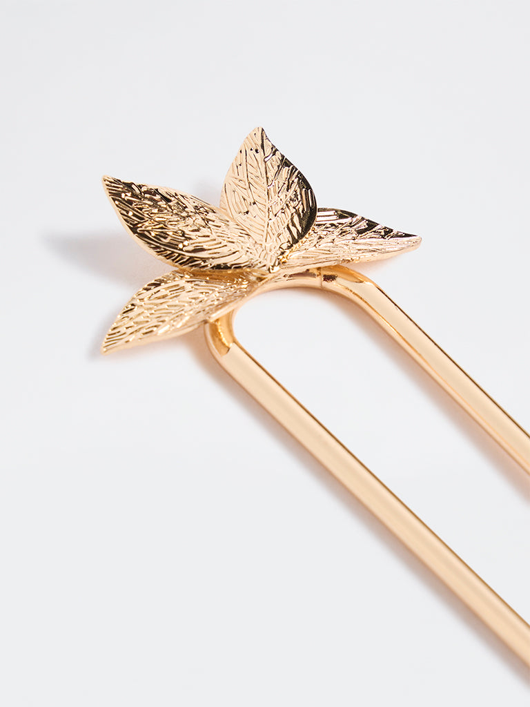 Westside Accessories Gold Floral Design Hair Stick Clip