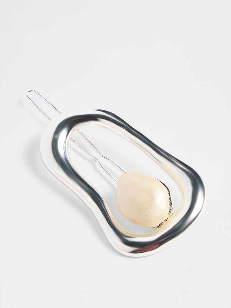 Westside Accessories Silver and White Curvy Metal Hair Clip