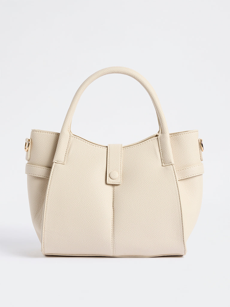 Westside Ivory Textured Handbag with Sling Handle