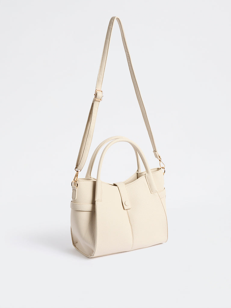 Westside Ivory Textured Handbag with Sling Handle