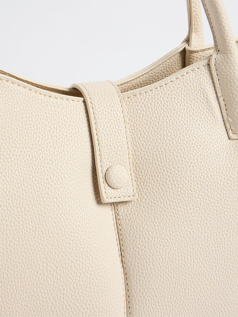 Westside Ivory Textured Handbag with Sling Handle